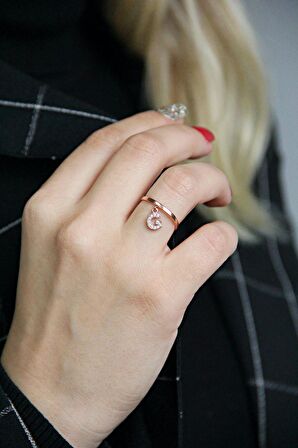 G Harfi 925 Ayar Gümüş Rose Yüzük - Y020901
