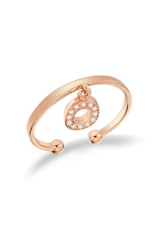 O Harfi 925 Ayar Gümüş Rose Yüzük - Y021801