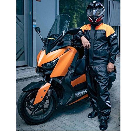 Forte Gt 1134 Motosiklet PVC Yağmurluk Cepli Alt Üst Takım XXL Beden Turuncu