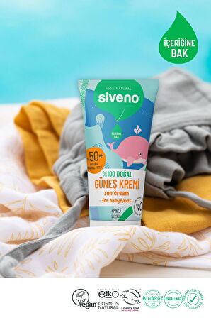 Siveno %100 Doğal Bebek Güneş Kremi Leke Karşıtı Antioksidan Nemlendirici Bitkisel Vegan UVA UVB SPF 50+ 50 ml