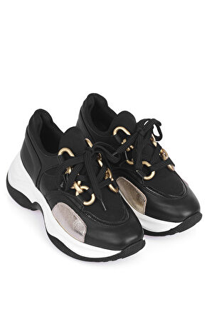 Siyah Deri Kadın Spor Ayakkabı, Sneaker.