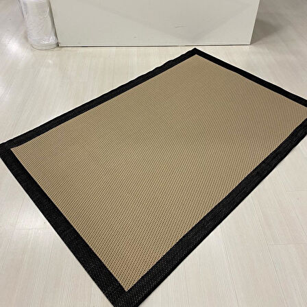 Halıcı Mustafa Jüt Sisal Halı 9716 Bej Siyah Serisi Salon Oturma Yatak Odası Halısı