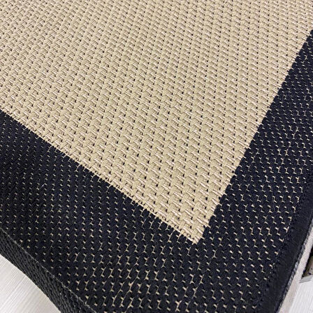 Halıcı Mustafa Jüt Sisal Halı 9716 Bej Siyah Serisi Salon Oturma Yatak Odası Halısı