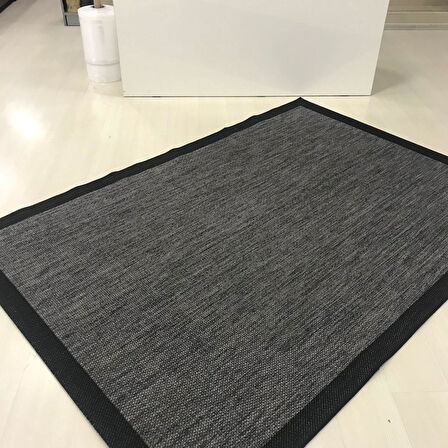 Halıcı Mustafa Jüt Sisal Halı 9714 Gri Siyah Serisi Salon Oturma Yatak Odası Halısı