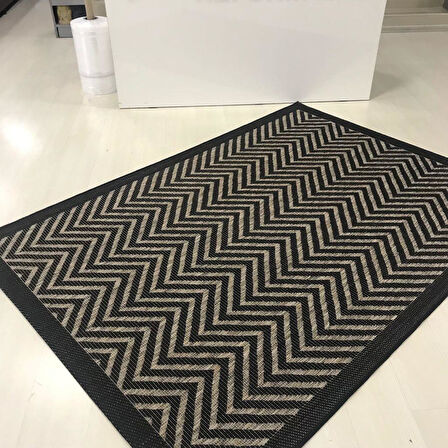 Halıcı Mustafa Jüt Sisal Halı 9607 Gri Siyah Serisi Salon Oturma Yatak Odası Halısı
