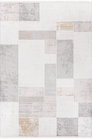 Pastel Halı Zena 455A Beyaz Antrasit Serisi Akrilik Salon Oturma Yatak Odası Halısı