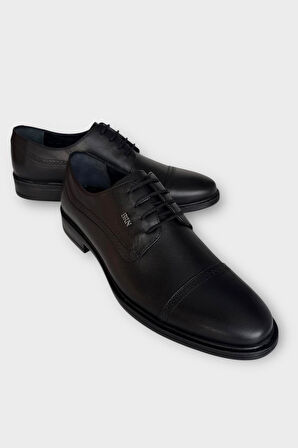 Erkek Hakiki Deri Bağcıklı Ayakkabı SİYAH - FÜME