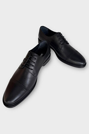 Erkek Hakiki Deri Bağcıklı Ayakkabı SİYAH - FÜME