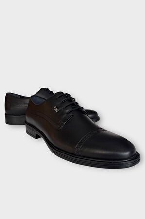 Erkek Hakiki Deri Bağcıklı Ayakkabı SİYAH - FÜME