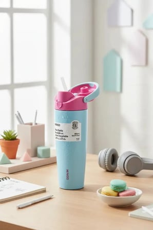 Miniso Lisanslı Pipetli Paslanmaz Çelik Bardak 890 Ml – Tutamaklı