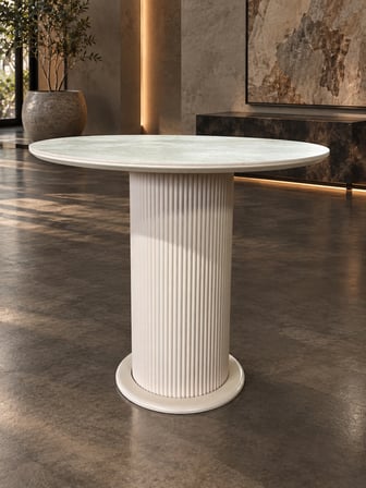IMOBSAN Seramik Yuvarlak Masa 90x80 cm – Seramik Tabla, %100 MDF Vizon Bej Ayak