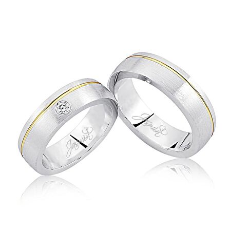 Beyaz Sarı Şeritli Altın Alyans 3406-2