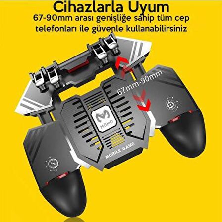 Polham 1200Mah Powerbankli Telefon Soğutuculu Fanlı Oyun Kolu, Pubg Ateş Tuşlu Soğutuculu Oyun Kolu