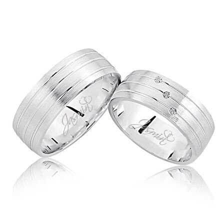 Beyaz Şeritli Taşlı Altın Alyans 3407-2