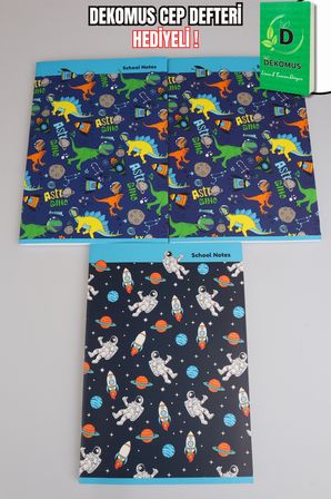 3 Adet A4 Defter Seti Astro Dino Explorer Collection 2 Adet Çizgili Defter Ve 1 Adet Kareli Defter 80 Yaprak
