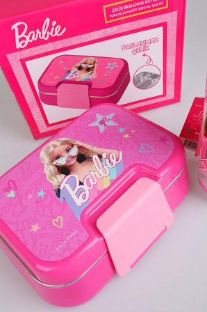 x Dekomus Lisanslı Barbie Extra Glam Collection 2 Katlı Paslanmaz Çelik Yemek Kabı Ve 500 Ml Matara Seti