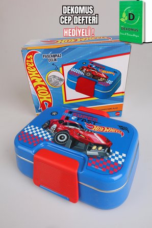 x Dekomus Lisanslı Hotwheels Super Fast Collection 2 Katlı Paslanmaz Çelik Yemek Kabı "Dekomus Cep Defteri Hediyeli"