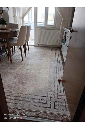 Yıkanabilir Yolluk Halı Kaymaz Taban Salon Mutfak Açık Gri