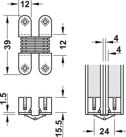 Häfele Menteşe, 14–26 mm ahşap kalınlıkları için, gizli montaj için - 18 – 20 mm