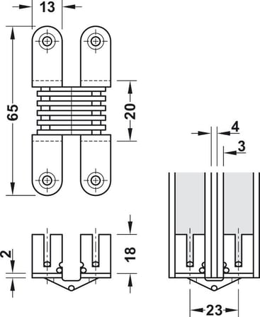 Häfele Menteşe, 14–26 mm ahşap kalınlıkları için, gizli montaj için - 19 – 21 mm