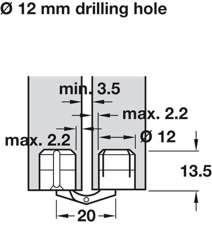 Häfele Menteşe, Zysa, ahşap kalınlıkları 14–40 mm için, gizli montaj için - 17 – 22 mm