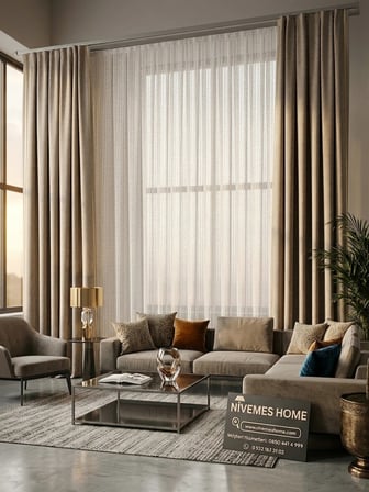 NİVEMESHOME MONOLİT FİLE EKRU 1/3 PİLELİ TÜL PERDE APM