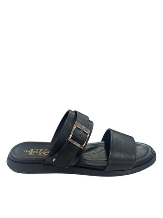 6051 Erkek Siyah Hakiki Deri Tokalı Sandalet – Konforlu ve Şık Yaz Ayakkabısı