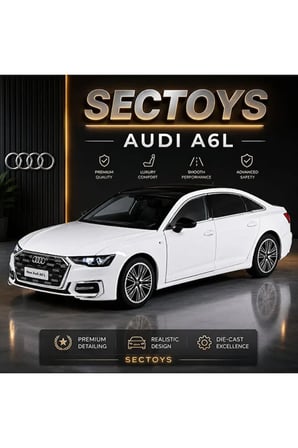 1:24 Audi A6 Diecast Model Araba Sesli Işıklı Komple Metal Audi A6 Long Model Araba