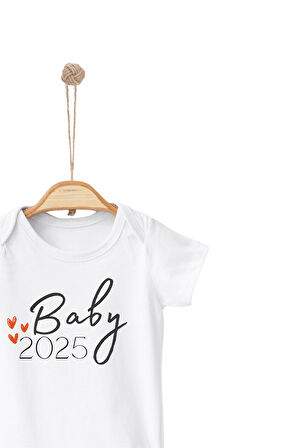 Unisex Yenidoğan Bebek Badisi Baby 2025 Baskılı Yeni Doğum Haberi İçin Hediyelik %100Pamuklu Çıtçıt