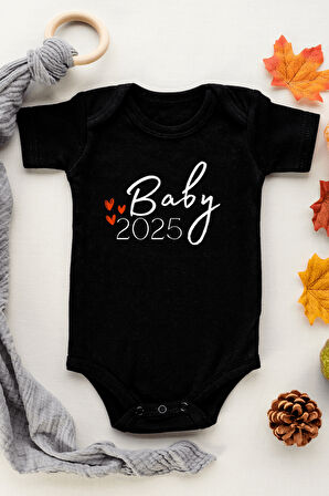 Unisex Yenidoğan Bebek Badisi Baby 2025 Baskılı Yeni Doğum Haberi İçin Hediyelik %100Pamuklu Çıtçıt