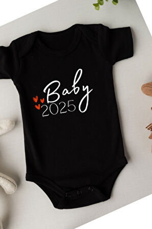 Unisex Yenidoğan Bebek Badisi Baby 2025 Baskılı Yeni Doğum Haberi İçin Hediyelik %100Pamuklu Çıtçıt