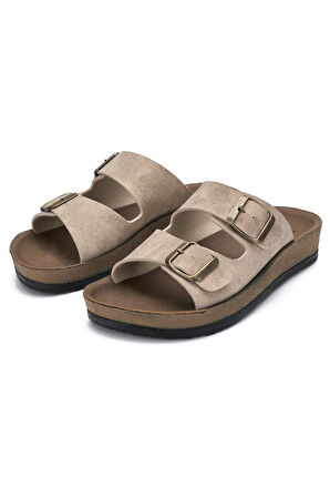 Günlük Kadın - Erkek Çift Tokalı Bantlı Desenli Mantar Taban Terlik 245 - 77734 - 34132 