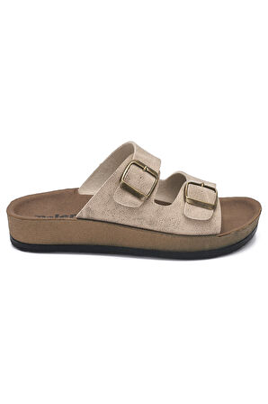 Günlük Kadın - Erkek Çift Tokalı Bantlı Desenli Mantar Taban Terlik 245 - 77734 - 34132 