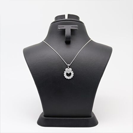 Kalpli Birleşimli Yüzük Taşlı Kolye Silver