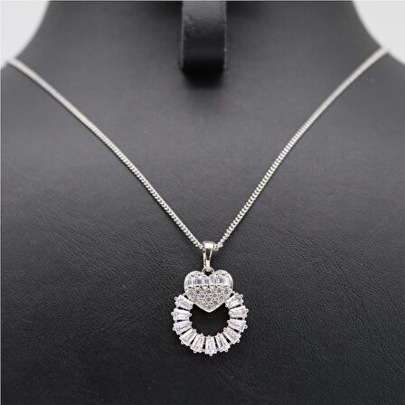 Kalpli Birleşimli Yüzük Taşlı Kolye Silver