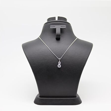 Oval Çift Taş Kolye Silver