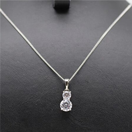 Oval Çift Taş Kolye Silver