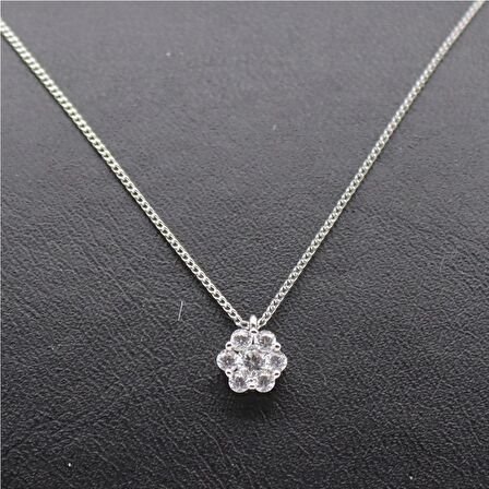 Çiçek Minimal Taşlı Kolye Silver