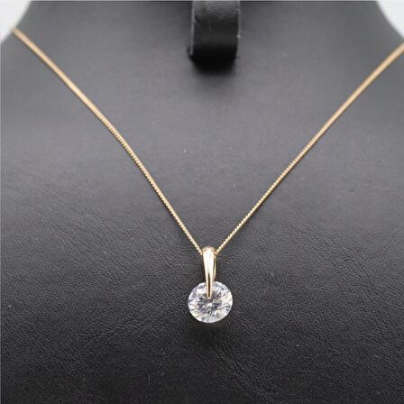 Yuvarlak Minimal Zirkon Taşlı Kolye Gold
