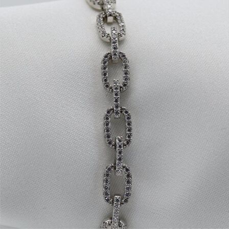 Full Taşlı Zincir Dizilimli Bileklik Silver