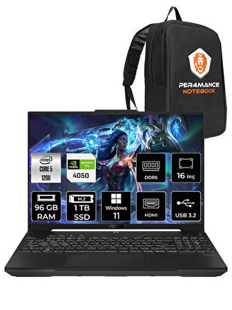 ASUS TUF Gaming F16 Core 5 210H 96GB 1TB SSD RTX4050/6GB 140W WUXGA 16" W11H LP029 & PER4 ÇANTA
