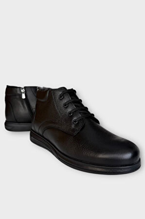 Erkek Hakiki Deri İçi Kürklü Fermuarlı Bot SİYAH