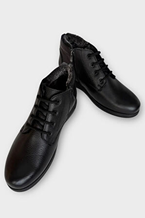 Erkek Hakiki Deri İçi Kürklü Fermuarlı Bot SİYAH