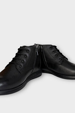 Erkek Hakiki Deri İçi Kürklü Fermuarlı Bot SİYAH