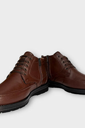 Erkek Hakiki Deri İçi Kürklü Fermuarlı Bot KAHVERENGİ