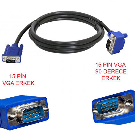 Vga 90 derece kablo 15 pin vga düz ve 90 derce L tipi görüntü kablosu 1.5m