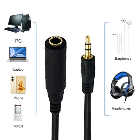 Kulaklık uzatma kablosu  3.5mm stereo dişi erkek aux uzatma kablosu 3m