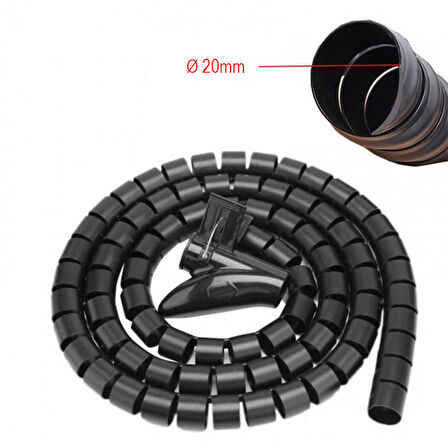 Kablo düzenleyici Spiral kablo toplayıcı Çapı 20mm Siyah 1.5m