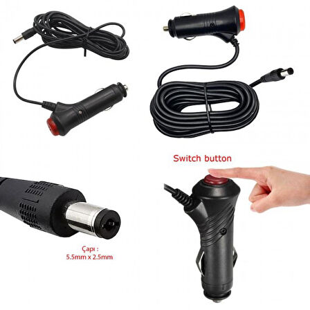 12/24v 5A araç şarj adaptörü gps süpürge için 5.5mm 2.5 mm jak uçlu adaptör