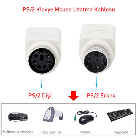 Eski tip PS/2 Klavye Mouse dişi erkek uzatma kablosu 6 pinli ps2 kablo 5m